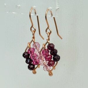 Rhombus Swarovski Crystals Dangle Earrings In Pink Maroon Ombré